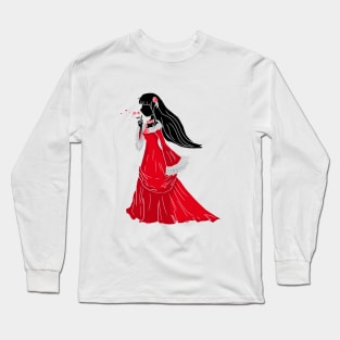 Anime Girl Flower Retro Long Sleeve T-Shirt